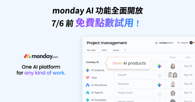 monday AI 功能全面開放，0706前免費點數試用
